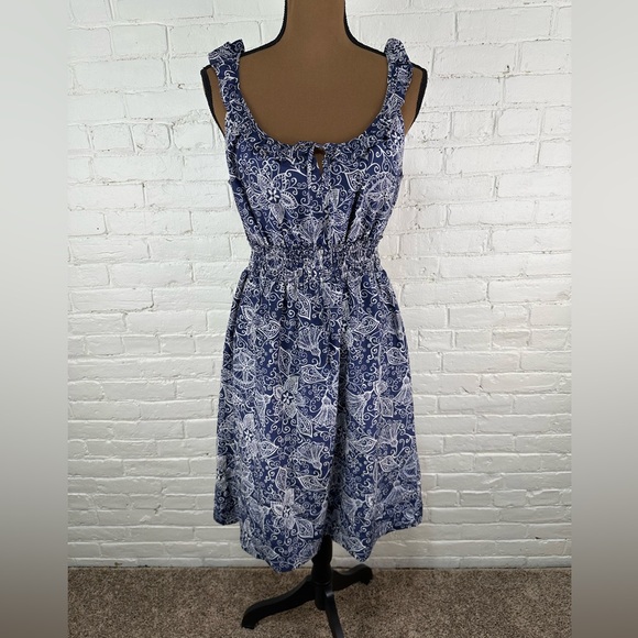 Banana Republic Silk Cotton Blend Navy White Floral Sundress Women’s Size 10 - Picture 1 of 11